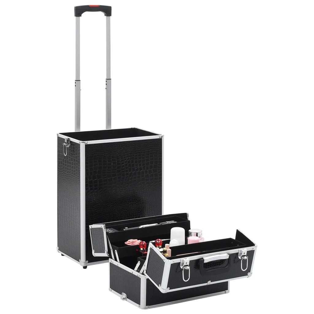 Make-up Trolley Aluminium Black with Crocodile Pattern